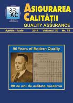 Asigurarea Calităţii - Quality Assurance, Anul XX, Numărul 78, Aprilie-Iunie 2014